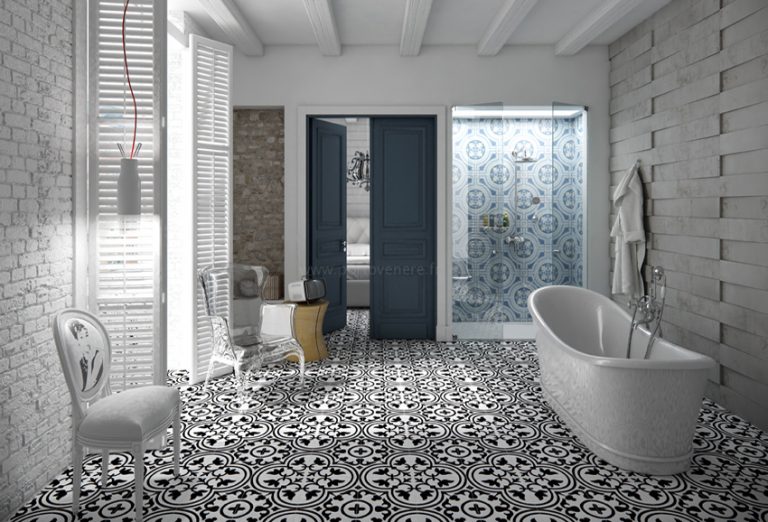 Carrelage salle de bain effet carreau ciment