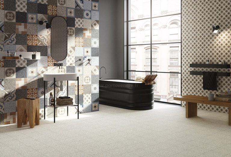 Idée déco salle de bain carrelage aspect carreaux de ciment