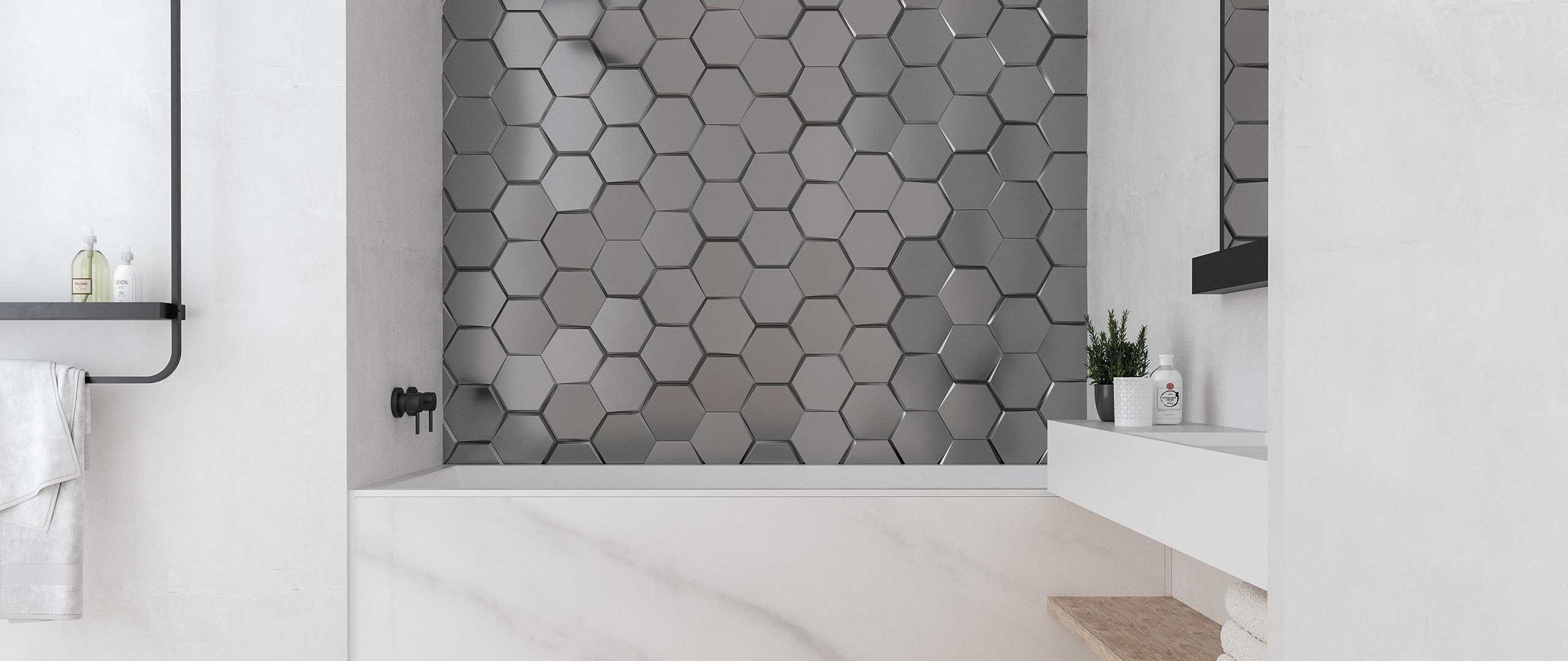 Carrelage décor mural hexagonal effet métal METALLIC - Porto Venere