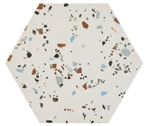 Carrelage hexagonal effet Terrazzo SUD Blanc