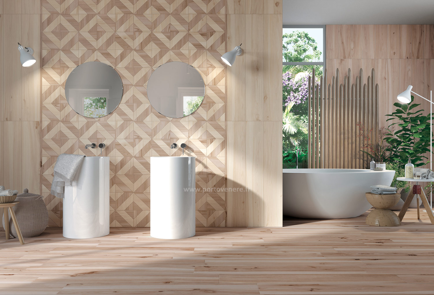 Carrelage aspect parquet essence bois fruitier clair