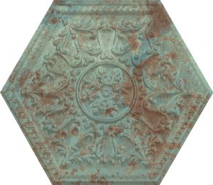 Carrelage-hexagonal-vert-de-gris--à-relief-et-motifs-anciens-en-grès-cérame_Collection_ACIER_à_Montpellier_Hérault-34