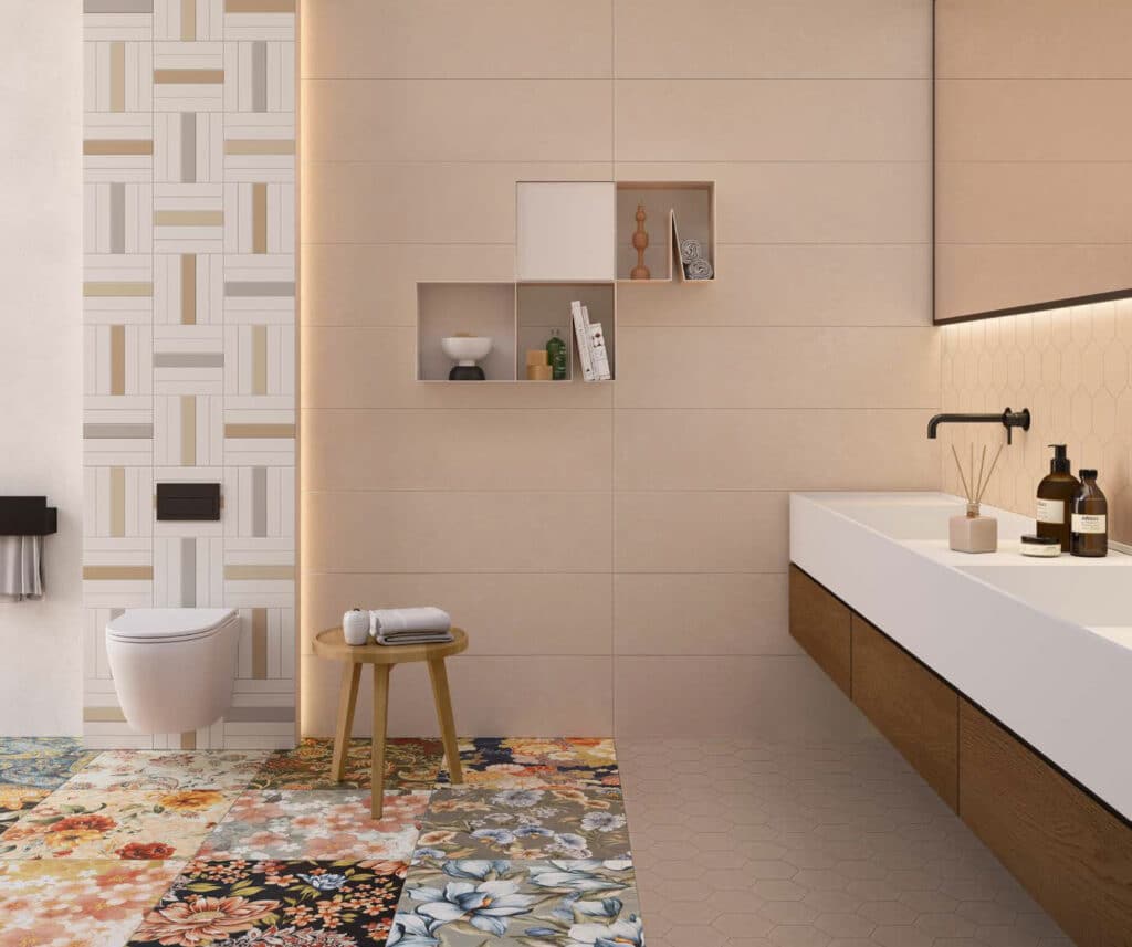 Carrelage colorés décor floral 60x60 cm pour sol et mur Printana