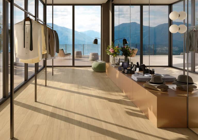 Carrelage imitation parquet bois Moost Blond Naturel dressing design