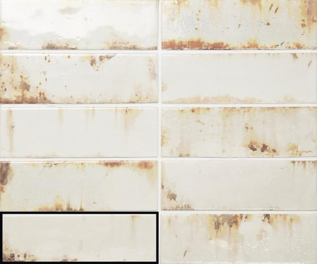 Carrelage clair effet métal oxydé format brique 5x15 cm pour crédence murale salle de bain cuisine ou chambre