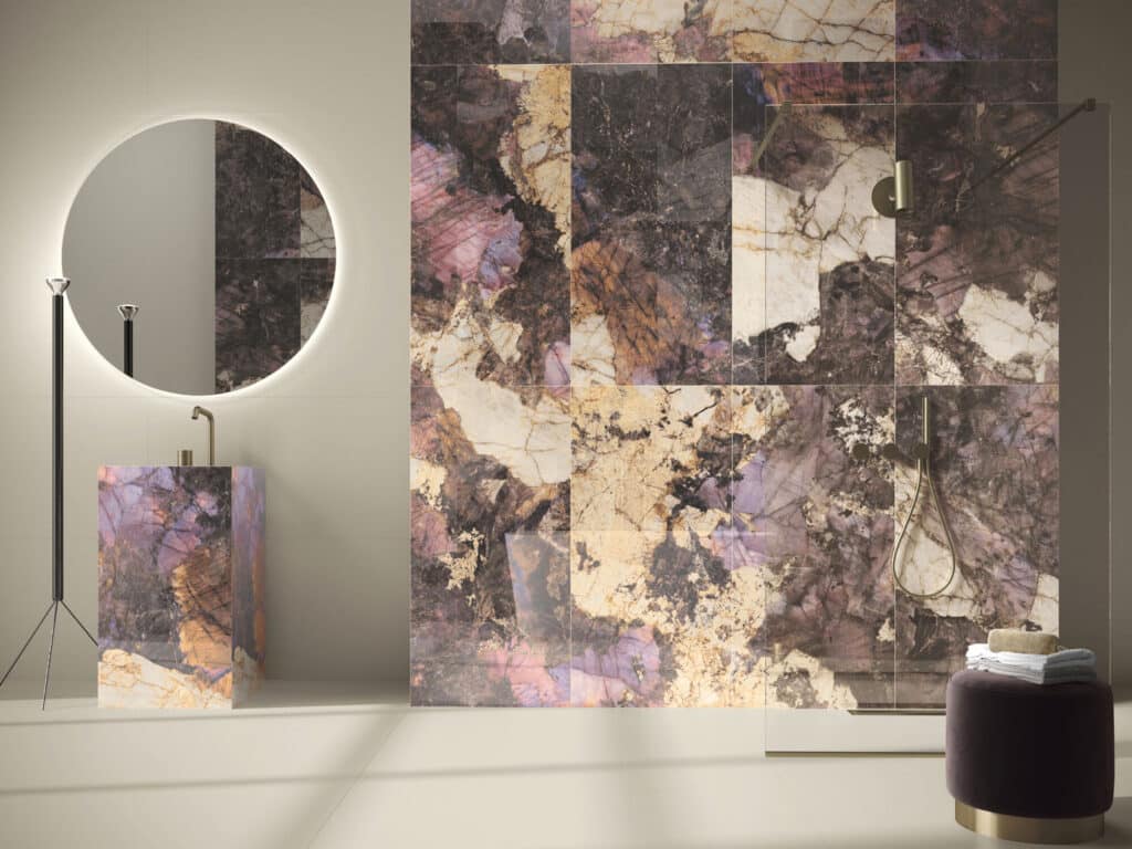 Carrelage effet marbre rose haut de gamme sol et mur de salle de bain ARGENTILLO BLUE Pink