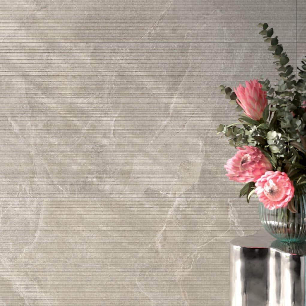 Carrelage coloris sable Sand effet pierre avec décor lignes 60x120 cm ESCALI magasin PORTO VENERE à Montpellier 34