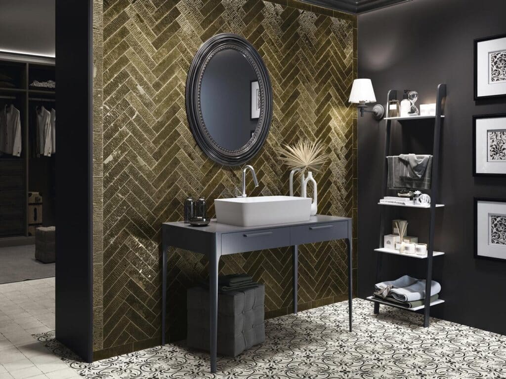 Carrelage mural effet brique avec imperfections en crédence de salle de bains disponibles dans 20 coloris et 2 finitions KARRAA magasin PORTO VENERE à Montpellier 34