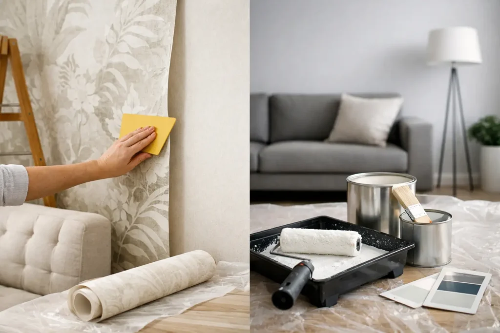 Papier peint ou peinture pour un salon élégant ?