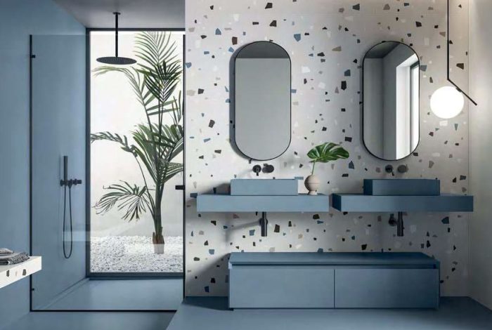 Crédence Coccio Bianco 80x80 cm et sols et murs Cielo 40x80 / 80x80 cm