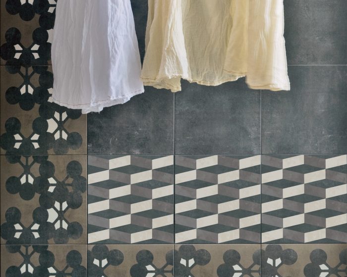 Carrelage Mutina Azulej Nero_ Flores, Nero Fondo, Cubo