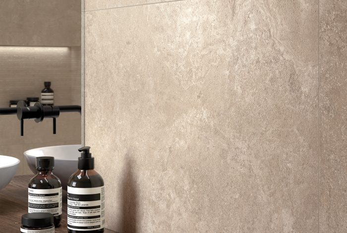 Carrelage aspect pierre naturelle grise Granada Lin ambiance salle de bain 2