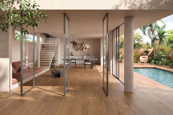 Carrelage haut de gamme imitation bois en grès cérame de qualité FOGLIAME Ambra sols intérieur et terrasse tour de piscine - Magasin Porto Venere Montpellier près de Pérols 34