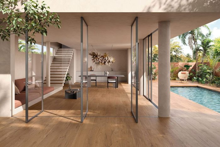 Carrelage haut de gamme imitation bois en grès cérame de qualité FOGLIAME Ambra sols intérieur et terrasse tour de piscine - Magasin Porto Venere Montpellier près de Pérols 34