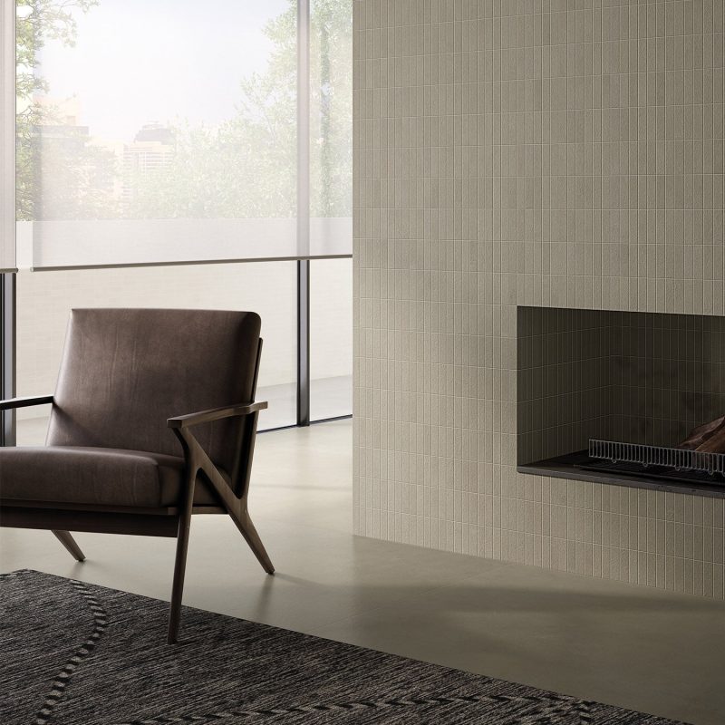 Carrelage effet béton minimaliste uni Monticelli Beige sol de sejour villa contemporaine 2