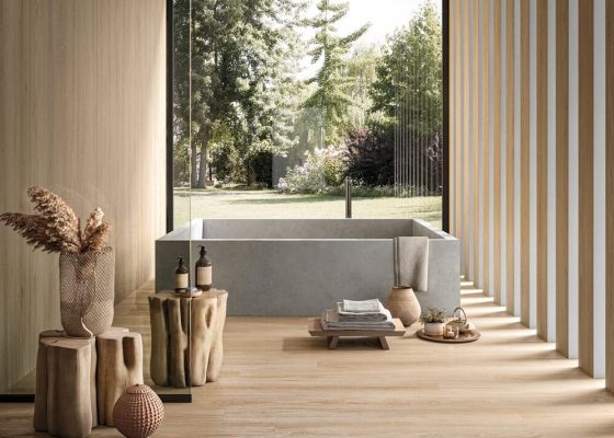 Carrelage-effet-bois-salle-de-bain-haut-de-gamme-collection-Vallée-teinte-Jinkoh-grand-format-120x278-cm-proche-Saint-Gely-du-fesc-34