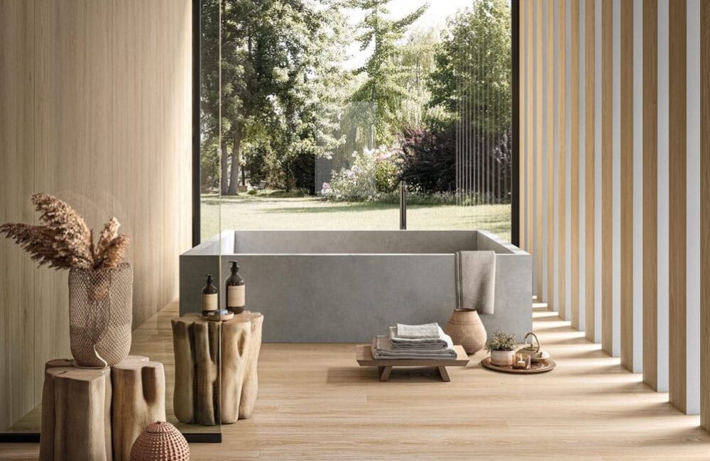 Carrelage-effet-bois-salle-de-bain-haut-de-gamme-collection-Vallée-teinte-Jinkoh-grand-format-120x278-cm-proche-Saint-Gely-du-fesc-34