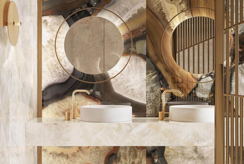 Carrelage grand format aspect marbre pour salle de bain