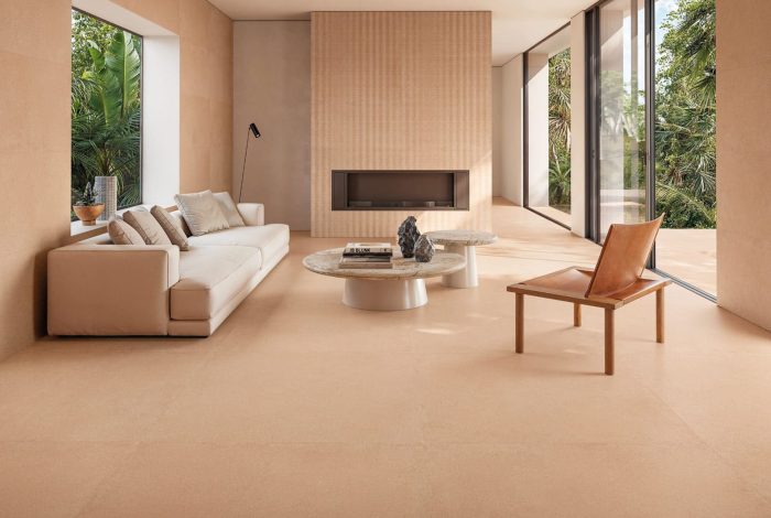 Carrelage aspect pierre naturelle PIETRA MINERA au sol et décor relief Dune au mur - Magasin de carrelage PORTO VENERE MONTPELLIER dans l'Hérault 34