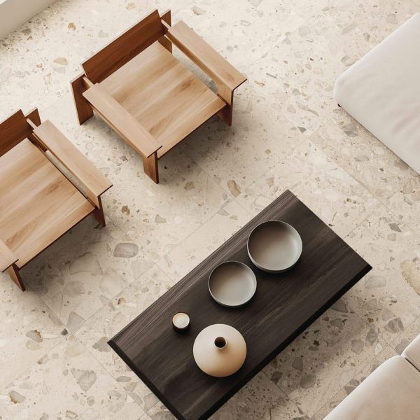Carrelage effet terrazzo en grès cérame 5 coloris disponibles en finition terrazzo léger ou plus marqué TIVOLI pour intérieur et extérieur - Magasin Porto Venere à Montpellier 34