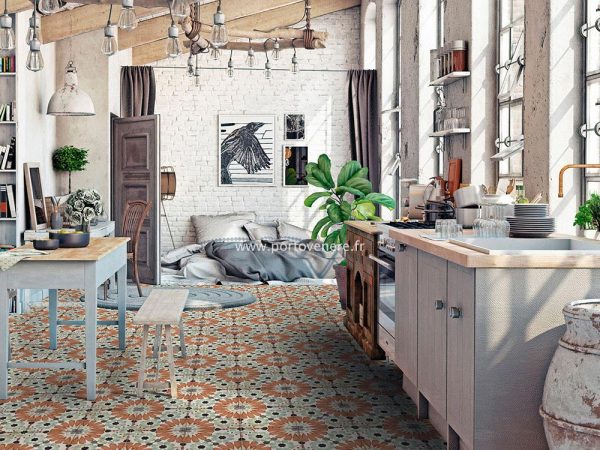Carrelage-esprit-ancien-carreau-ciment-fleuri_20x20_Loft_Floor_Sylvania_Bohème-Chic_près_de_La_Garde_dans_le_Var