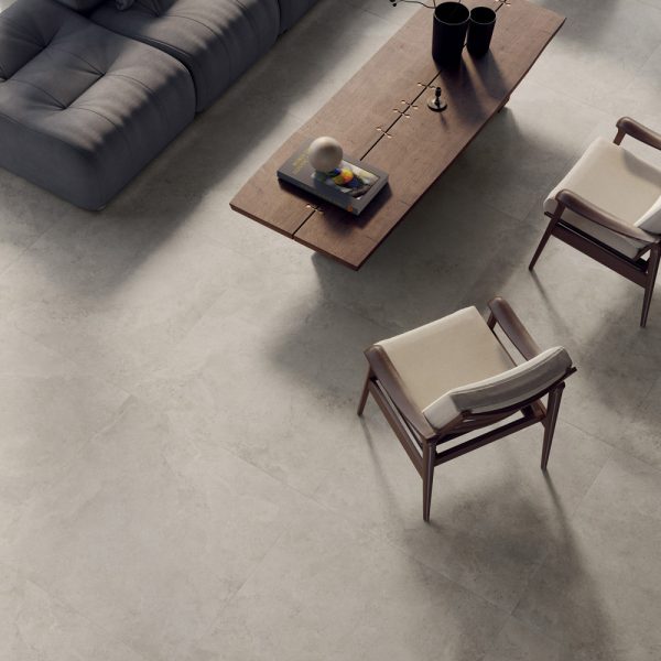 Carrelage sol de salon séjour esprit naturel PIERRE DU SUD coloris Rodi finition Honed adouci