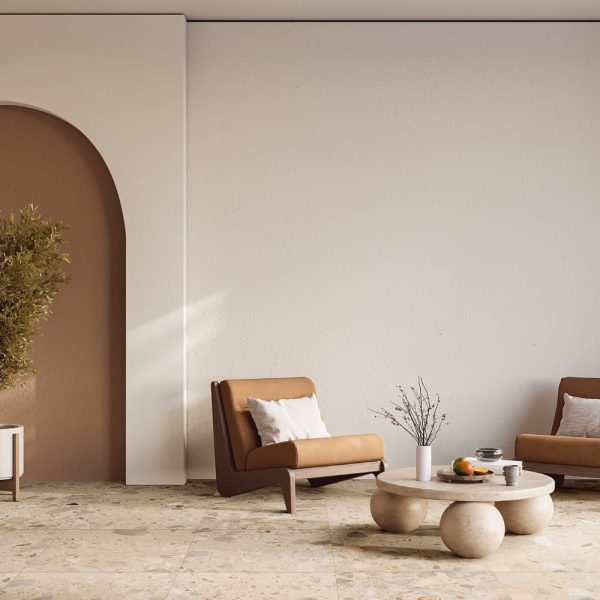 Carrelage effet terrazzo en grès cérame 5 coloris disponibles en finition terrazzo léger ou plus marqué TIVOLI pour intérieur et extérieur - Magasin Porto Venere à Montpellier 34