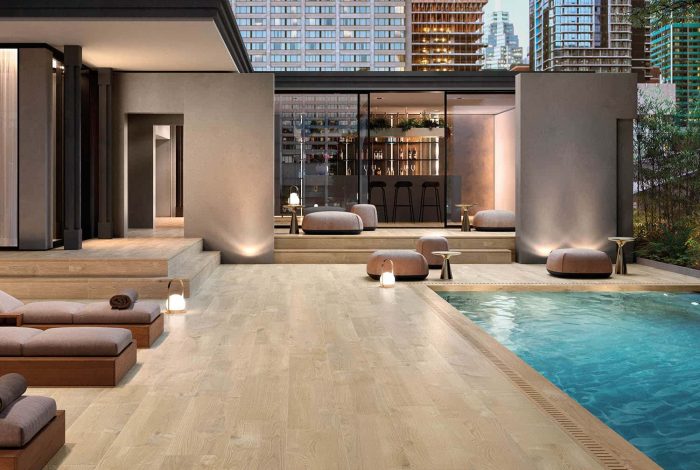 Carrelage imitation parquet terrasse de piscine Alicante Chene Naturel 5