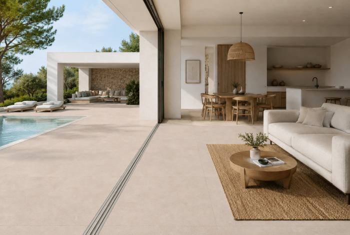 Carrelage intérieur extérieur grand format 120x120 aspect béton beige Maryland Marfil