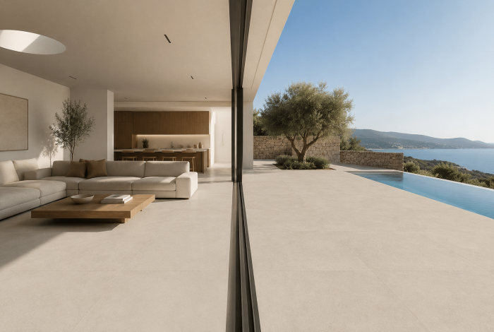 Carrelage intérieur extérieur grand format 120x120 aspect béton beige Maryland Marfil