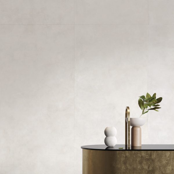 Carrelage mural effet beton grandes plaques murales Vice Versa White