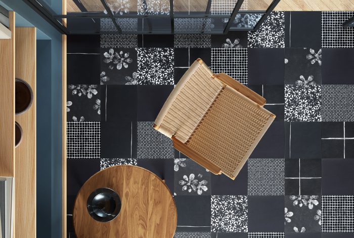 Carrelage noir et blanc à motifs Mutina Chymia