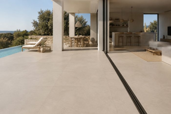 Carrelage sol effet béton grand format gris taupe intérieur extérieur 120x120 Illinois Taupe