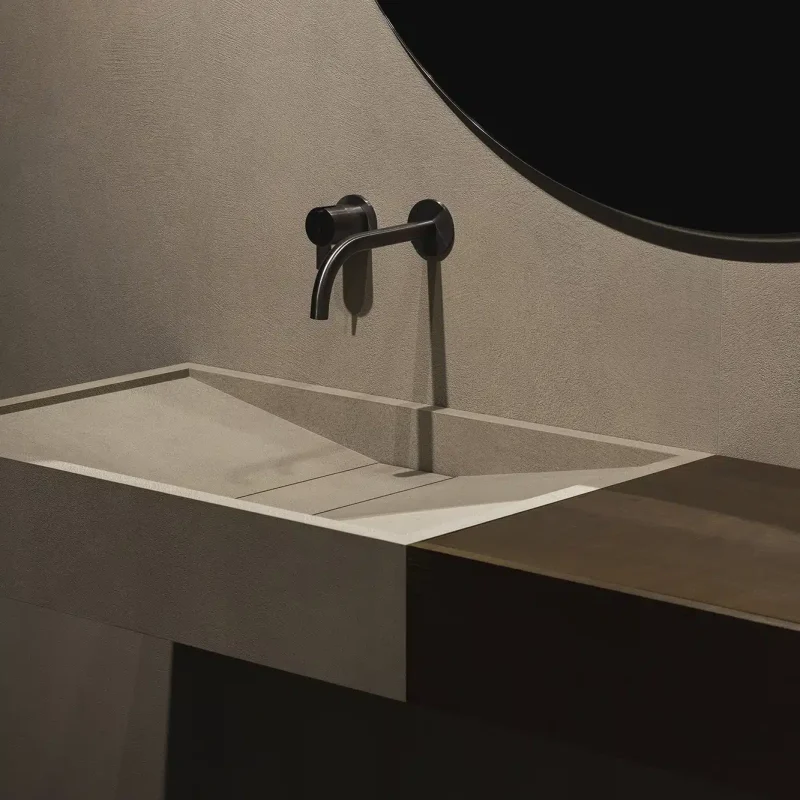 Carrelage sol et mur en gres cerame effet beton resine sable Resina Sand ambiance murale salle de bain 2
