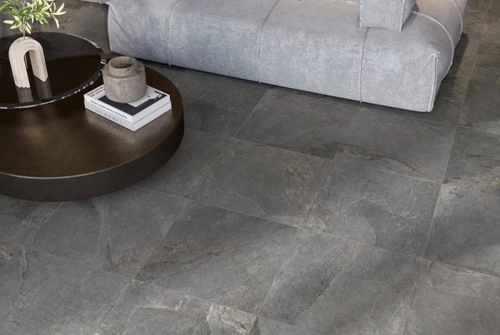 Carrelage gris design style pierre contemporaine Nyonca Grey à Montpellier