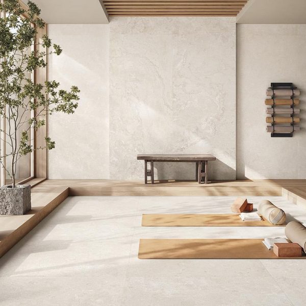 Carrelage sol clair effet pierre naturelle grand format 120x120 et 120x278 cm Pierre de Roche