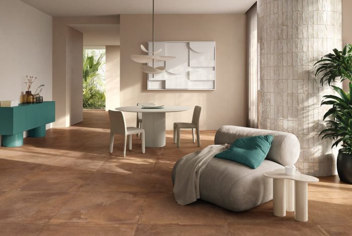 Terracotta 80x80 cm au sol et poteau Majolica Bianco Lux