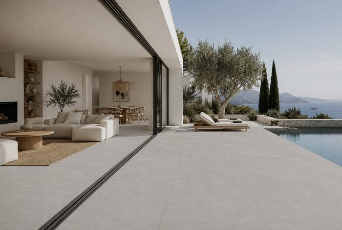 Carrelage sol intérieur extérieur pierre contemporaine grise Louisiane Grey 120x120