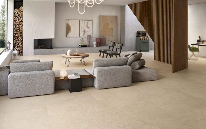 Beige Ancienne 120x120 cm au sol et Décor Ligne blanc 60x120 cm habillage cheminée
