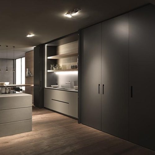 Cuisine-de-luxe-Montpellier-en-bois-noyer-blanchi-beton-gris-et-laque-mate-noire-Porto Venere_Blade-N°2