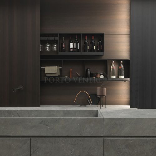 Cuisine haut de gamme monumentale en pierre naturelle et bois eucalyptus Blade Lab 3