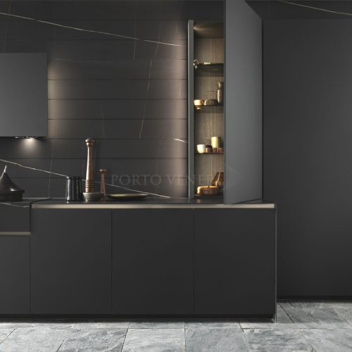 Cuisine moderne noire mate et effet marbre noir veine fil or Skill 06 - 5