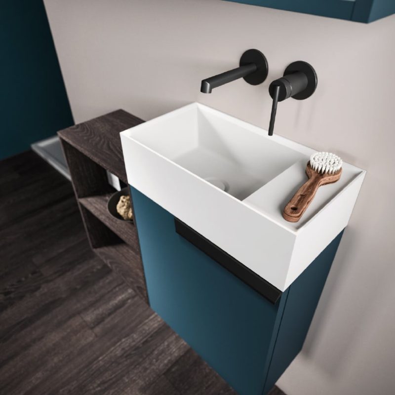 Lave mains compact personnalisable en coloris et avec ou sans tablettes et accessoires