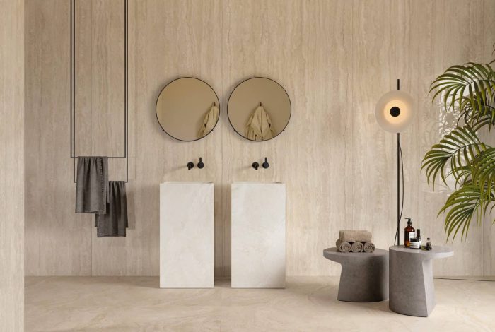 Magasin-de-carrelage-de-salle-de-bain-haut-de-gamme-imitation-pierre-Brumata-Travertin-cream-beige-à-Montpellier-34