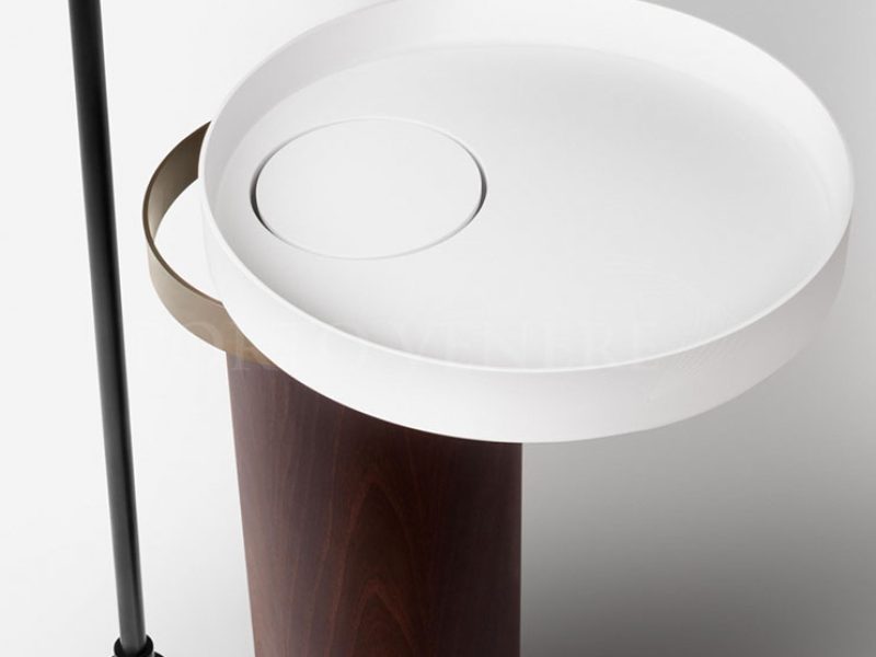 Meuble colonne vasque sur pied en bois Acacia et cristalplant blanc Eccentrico