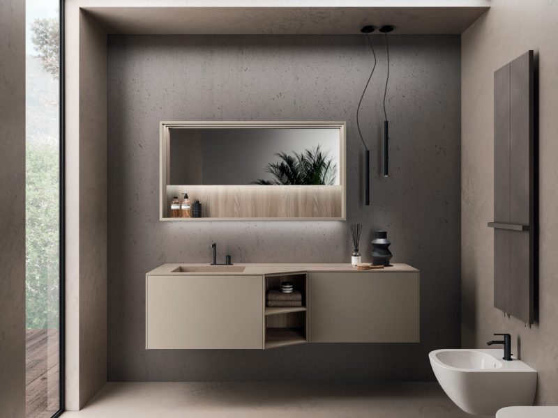 Meuble de salle de bain avec 2 profondeur et niche ouverte - finitions personnalisables