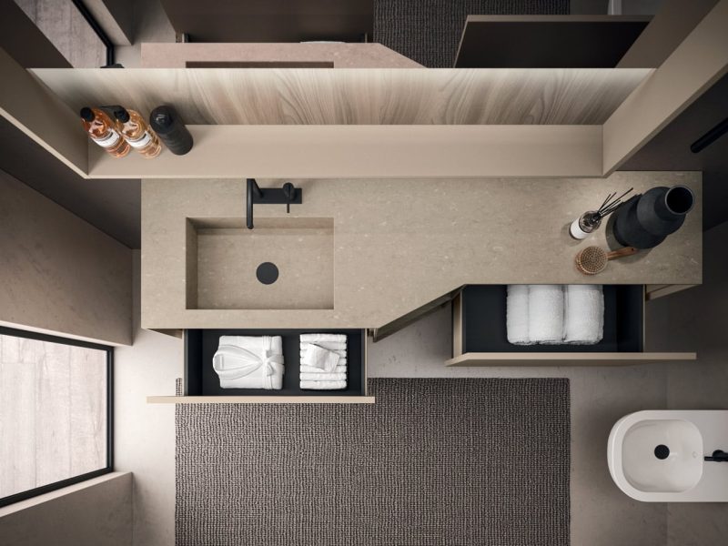 Meuble de salle de bain avec 2 profondeur et niche ouverte - finitions personnalisables