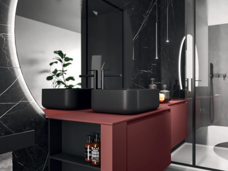 Meuble de salle de bain avec 2 profondeur et niche ouverte - finitions personnalisables