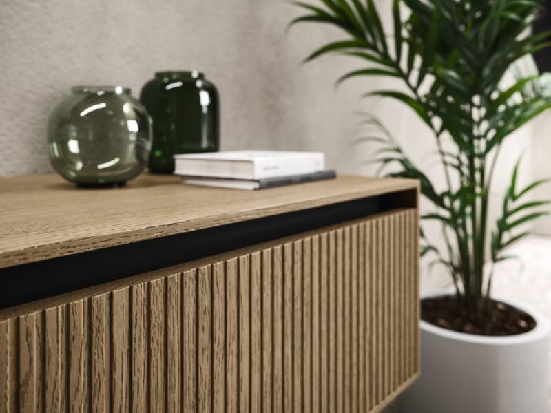 Façade meuble de salle de bain en bois cannelures verticales