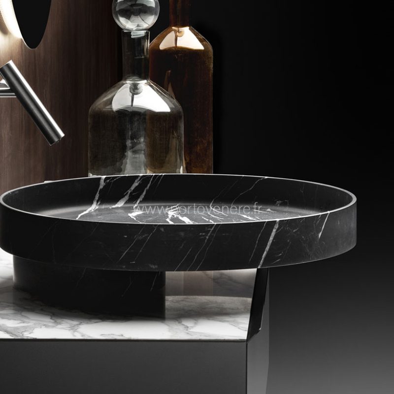 Meuble de salle de bain luxe suspendu bois et marbre Eccentrico Composition 2 - 2